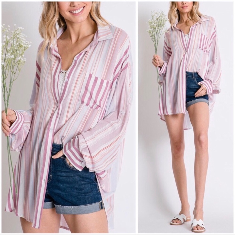 Oversized Striped Button Up - Picture 2 of 3